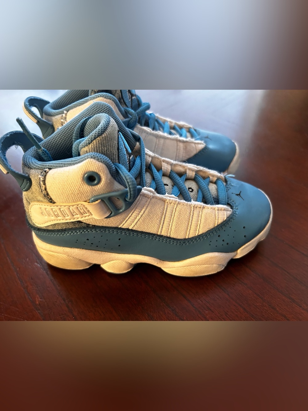 Jordan rings 6 Kids' Blue and Cream Retro Style Sneakers size 11C